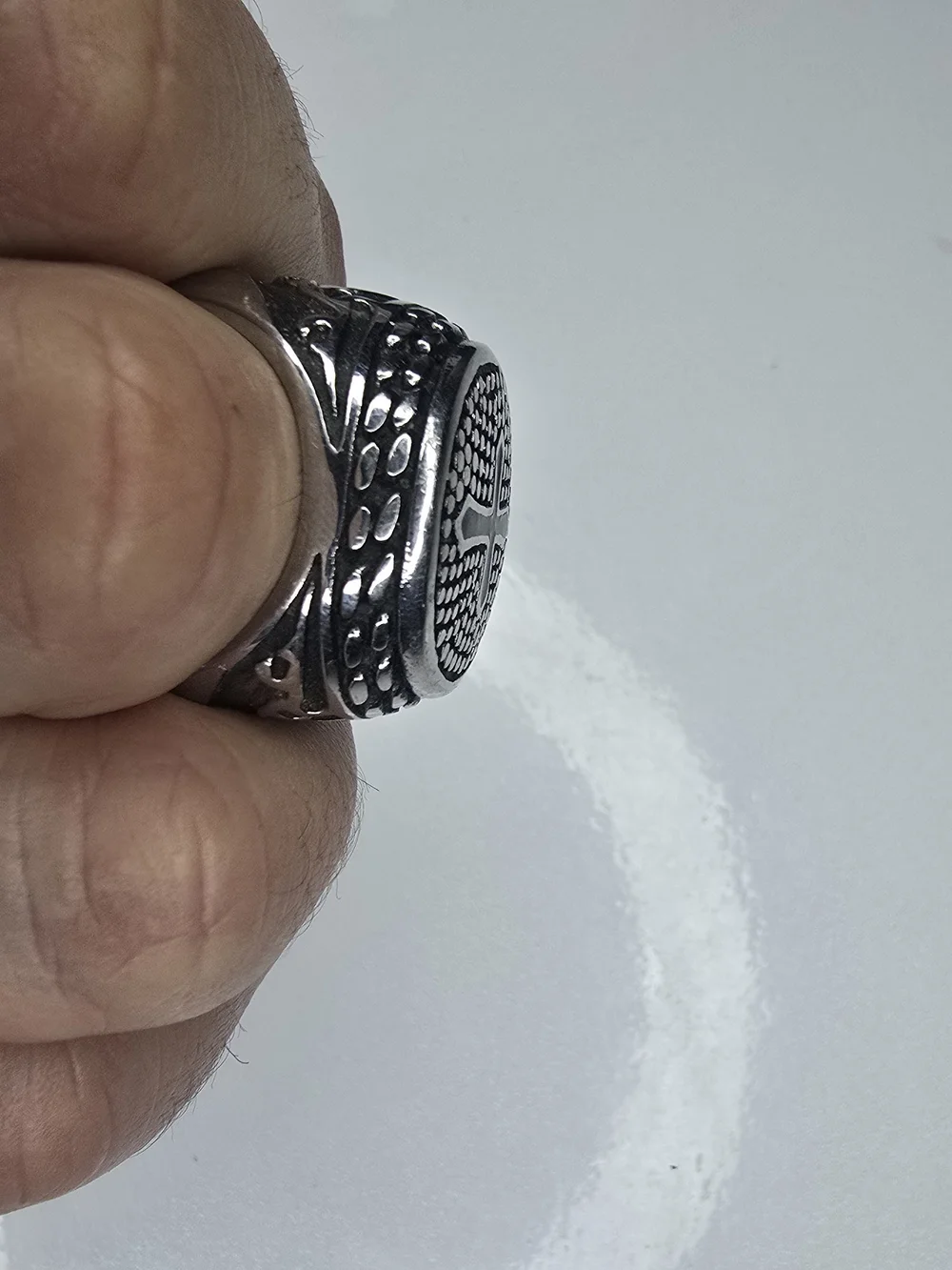 Men's Stainless Steel Cross Signet Ring Gothic Religious Statement Ring Size 16.